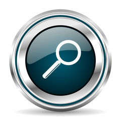 Poster - Glass vector icon. Chrome border round web button. Silver metallic pushbutton.