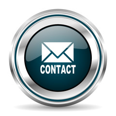 Poster - Contact vector icon. Chrome border round web button. Silver metallic pushbutton.