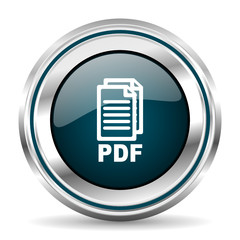 Aufkleber - Pdf vector icon. Chrome border round web button. Silver metallic pushbutton.