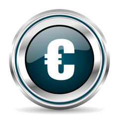 Poster - Euro vector icon. Chrome border round web button. Silver metallic pushbutton.