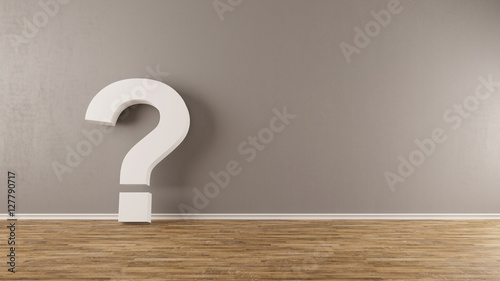 Fotomural FAQ Fragezeichen lehnt an Wand