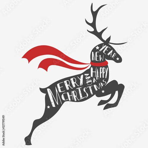 Typographic Christmas Greeting Card With Reindeer Merry Christmas And A Happy New Year Hand Draw Vintage Typography Design Buy This Stock Vector And Explore Similar Vectors At Adobe Stock Adobe Stock