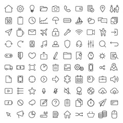 100 thin line universal icons set  of finance, marketing, shoppi