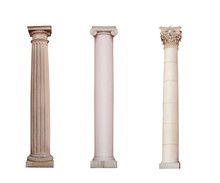 Ancient Columns Of Ionic, Doric And Corinthian Ordo Are Isolated
