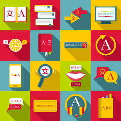 Poster - Translator profession icons set. Flat illustration of 16 translator profession vector icons for web
