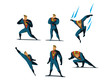 Vector illustration set of Superhero actions, different poses.
