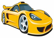 Vector Isolated Cartoon Yellow Sport Car On White Background.