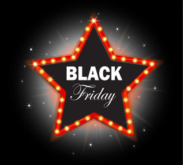 Black Friday. Banner shining star retro vector