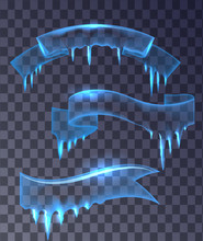 Set Of Transparent Ice Banners Ribbons. Vector Element For Your Design