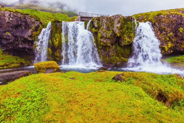 Poster - Mountains falls on the grass mountain