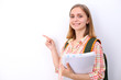 © rogerphoto - Happy young student girl holding books, study, education, knowledge, goal concept