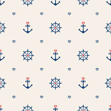 Nautical Seamless Pattern Background With Anchors, Wheels And He