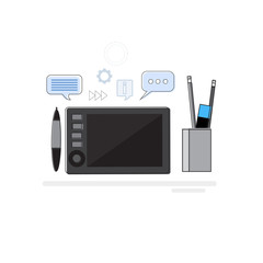 Poster - Design Idea Graphic Designer Drawing Icon Web Banner Thin Line Vector Illustration