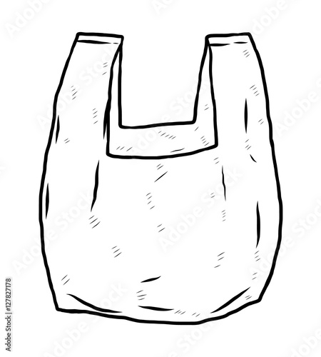 plastic bag / cartoon vector and illustration, black and white, hand