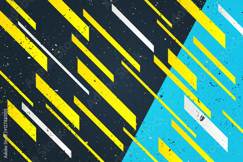 Abstract Yellow Stripes Over Blue Background Vector Geometric
