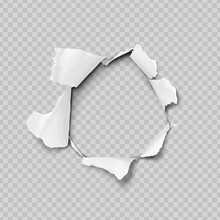 Torn Paper Realistic, Hole In The Sheet Of Paper On A Transparent Background. No Gradient Mesh. Vector Illustrations.