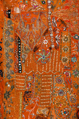 Wall Mural - Orange Rajasthani textile embroidery, Jaisalmer, Rajasthan, India