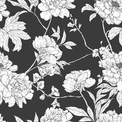Wall Mural - floral hand drawn seamless pattern with flowers.