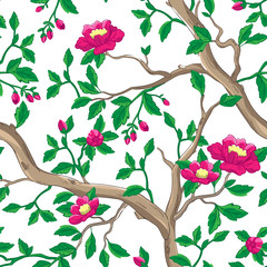 Wall Mural - floral seamless pattern with pink flowers.