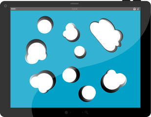 Poster - speech bubble on black tablet pc social, network concept
