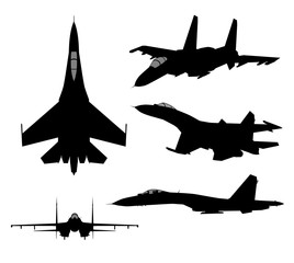 Set of military jet fighter silhouettes