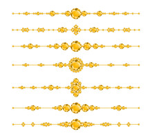 Luxury Dividers With Yellow Diamonds. Luxury Brilliant Design With Golden Bright Crystals. Vector Illustration