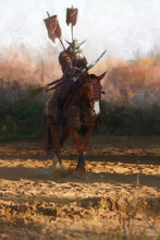 Samurai Warrior Riding A Horse 
