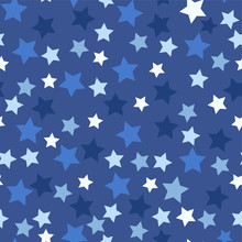 Seamless Pattern With Blue Stars On Dark. Night Sky With Stars, The Space Galaxy. Repeat Texture Background, Vector.