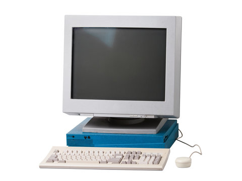 Old personal computer graphics workstation, white background