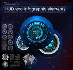 Poster - Abstract background with different elements of the hud. Hud elements,graph.Vector illustration.Head-up display elements for Info-graphic elements. Black and white.