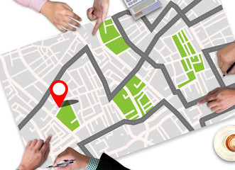 Poster -  GPS Map to Route Destination Location,Street Map with GPS Icons