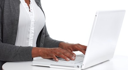 Fototapete - Hands with laptop .
