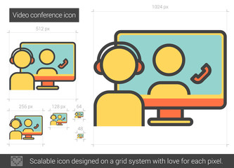 Poster - Video conference line icon.