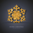 minimalistic elegant christmas card with glittering snowflake on a dark blue background