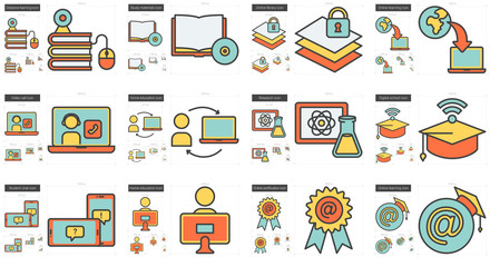 Poster - education line icon set.