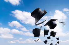 Graduation Ceremony, Graduation Caps, Hat Thrown In The Air With