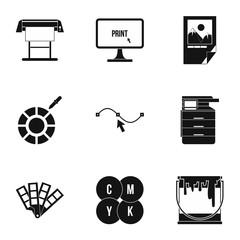 Poster - Printing in polygraphy icons set. Simple illustration of 9 printing in polygraphy vector icons for web