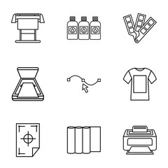 Poster - Printing services icons set. Outline illustration of 9 printing services vector icons for web