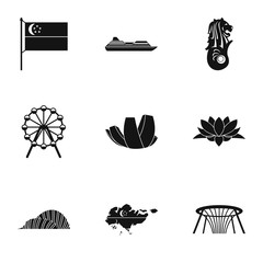 Sticker - Tourism in Singapore icons set. Simple illustration of 9 tourism in Singapore vector icons for web