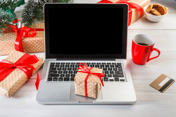Fototapete - Christmas online shopping background