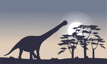 Landscape Of Argentinosaurus And Tre Silhouettes