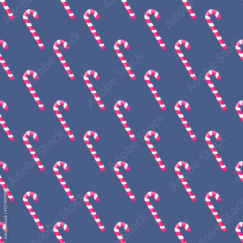 Stoffe zum Nähen Candy cane Weihnachten süße Musterdesign. Karamell-stick Stöcke auf blauem Hintergrund.