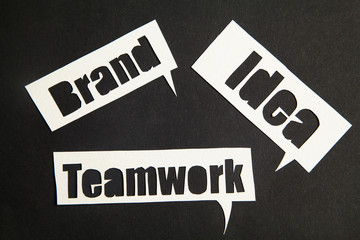 Wall Mural - The words idea, teamwork and brand in speech bubbles