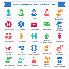 Poster - Medical & Healthcare Icons (Color Series) - Set 1