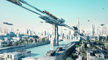 scifi fantasy concept cityscape the dam city