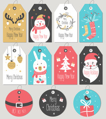 Wall Mural - set merry christmas and new year gift tags and cards. vector illustration