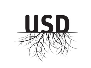 Wall Mural - USD Sign and Roots. Black Vector Illustration.