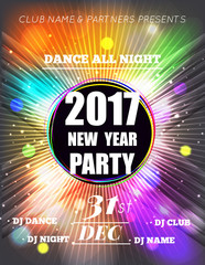 Christmas Party Poster. Happy 2017 New Year Flyer. New Year part