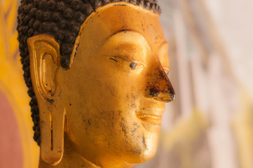 Ancient buddha head in Thai temple