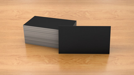 Poster - Business card template on wooden background. High resolution 3d render. Personal branding mockup template. 
